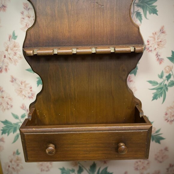 Wooden Wall-Mounted Spoon Rack With Faux Drawer Rustic Farmhouse Colonial - Picture 2 of 4